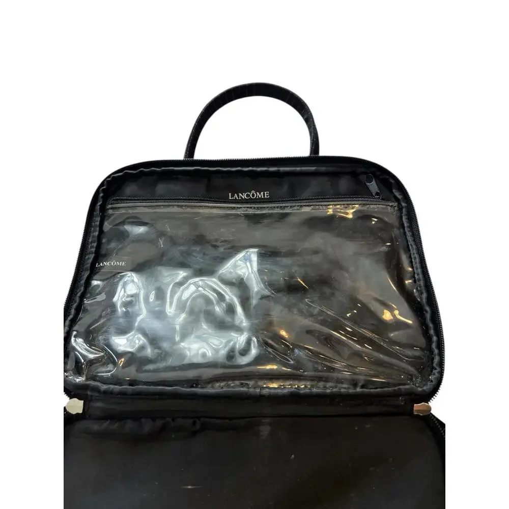 Lancôme Black Pinstripe Train Case Travel Makeup Bag 12x9 Cosmetic Organizer‎